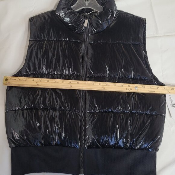 NWT Puffy Vest Womens CALVIN KLEIN Shiny Black Nylon Poly Size XL - Picture 12 of 16